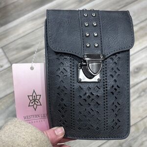 Western Lily Black Crossbody Bag